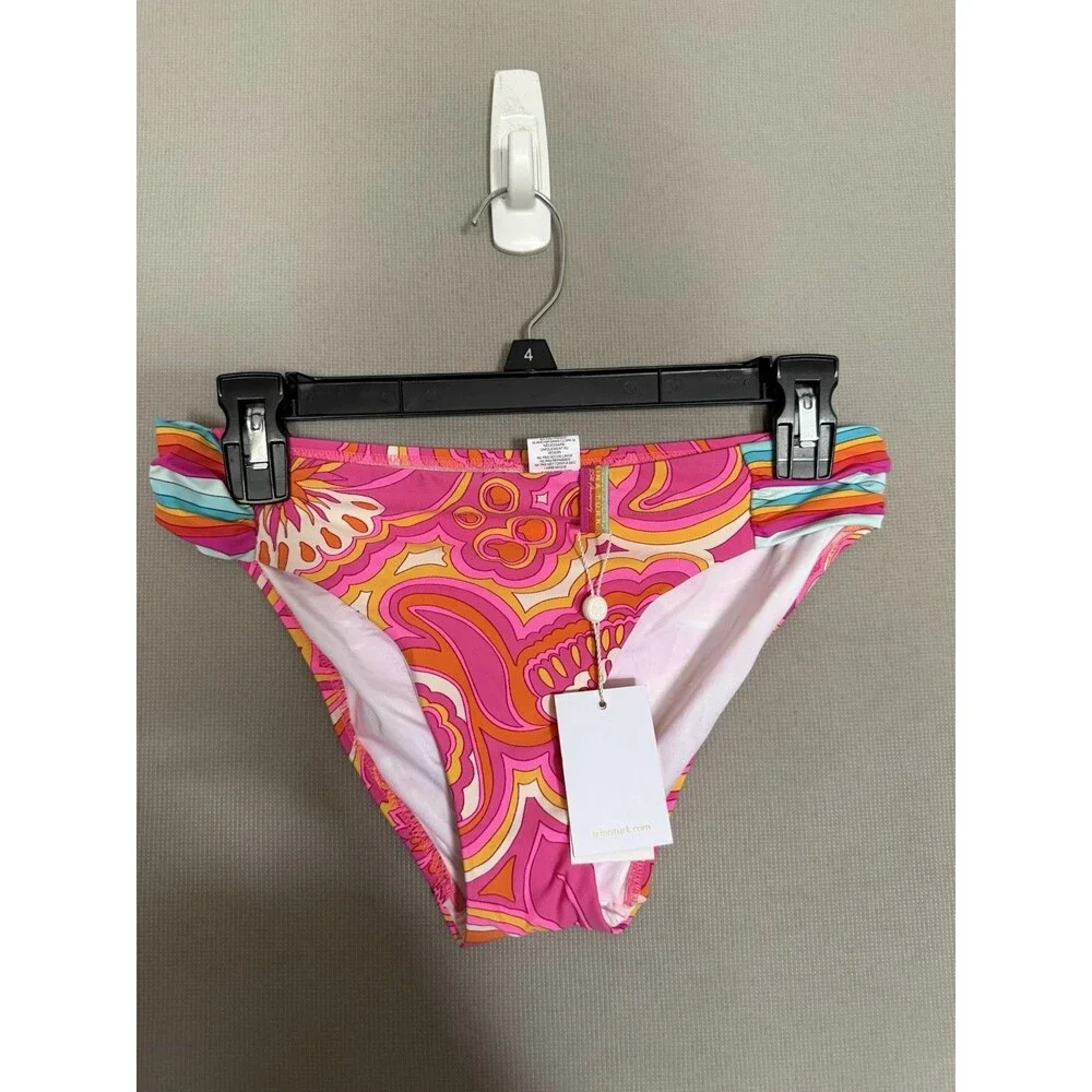 Trina Turk Bikini Swimsuit Bottom 8 M Hawaiian Garden Tab-Side Hipster PinkNWT